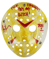 Ari Lehman "F*** Freddy!" Signed Yellow Jason Mask w/ Red Sig BAS Witnessed