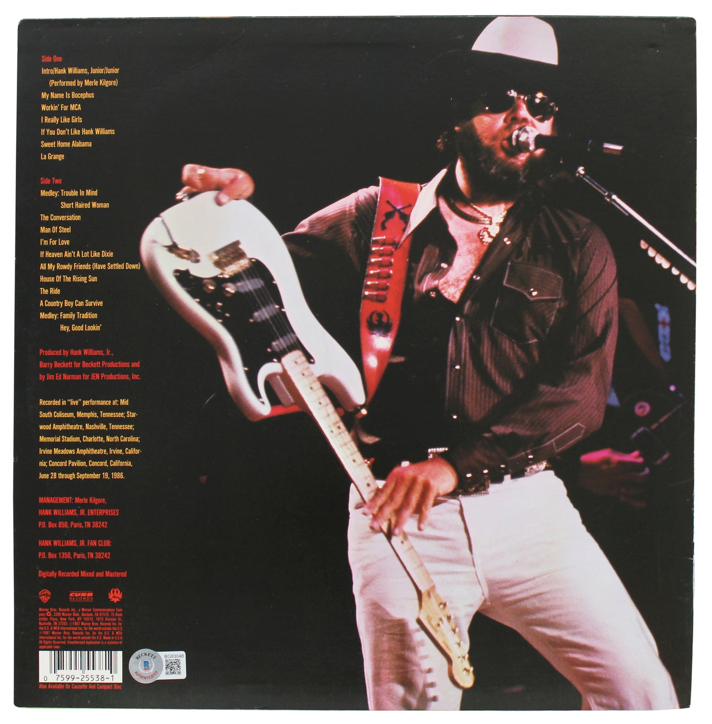 Hank Williams Jr. Authentic Signed Hank Live Album Cover BAS #BG83048