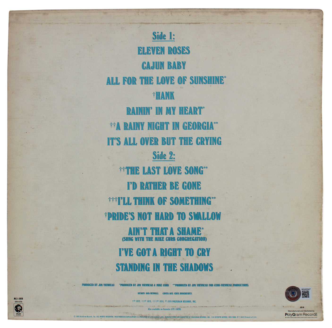 Hank Williams Jr. Authentic Signed 14 Greatest Hits Album Cover BAS #BG83047