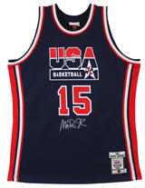 Team USA Magic Johnson Signed Navy M&N 1992 Swingman Jersey BAS Witnessed