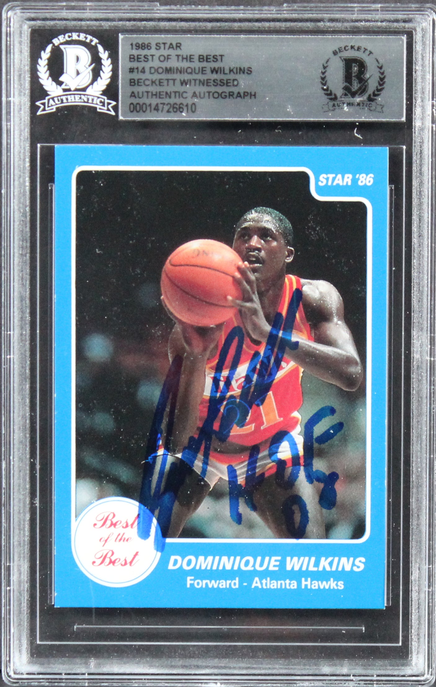 Hawks Dominique Wilkins "HOF 06" Signed 1986 Star BOTB #14 Card BAS Slabbed