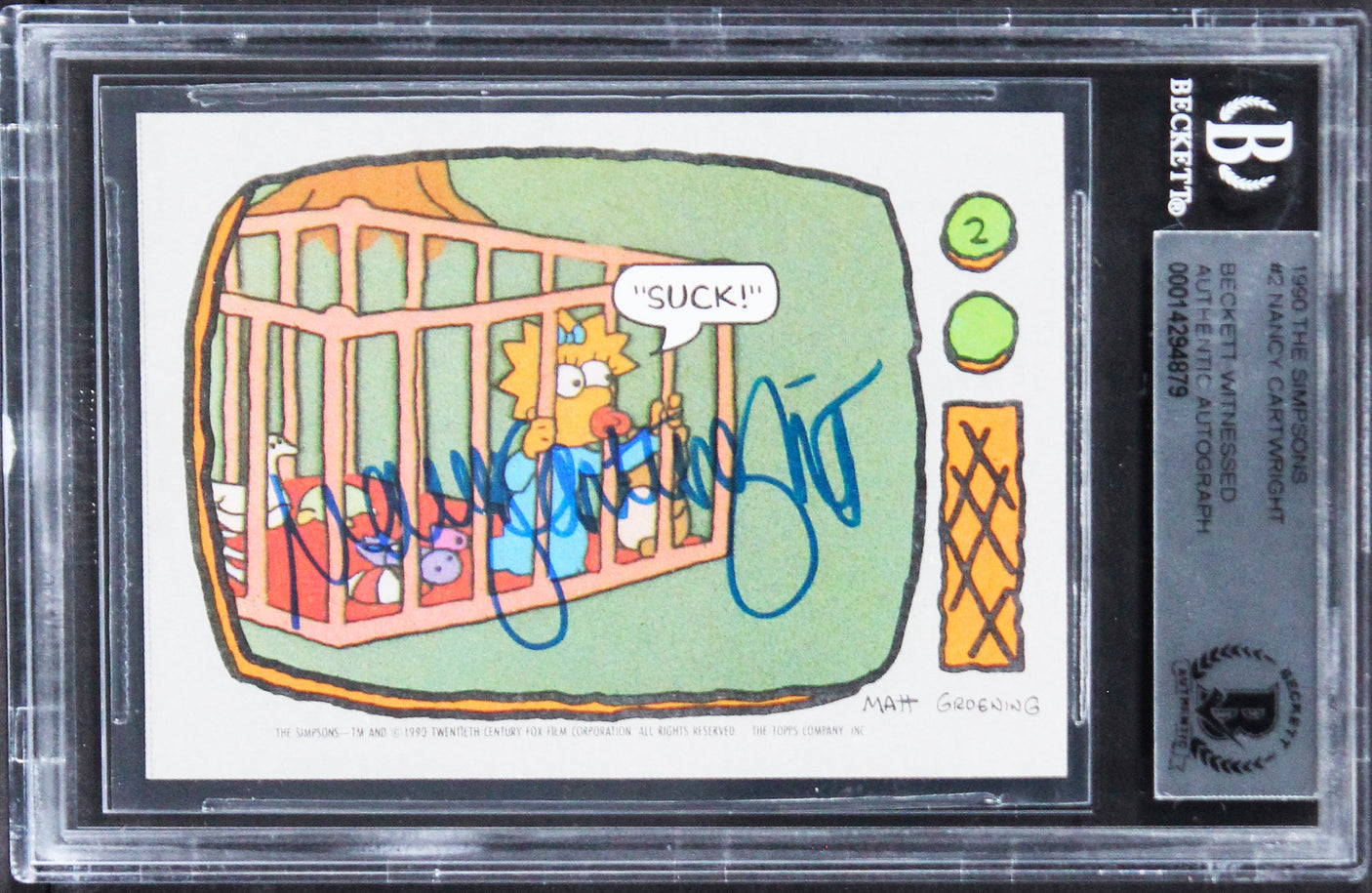 Nancy Cartwright Signed 1990 The Simpsons #2 Nancy Cartwright Card BAS Slabbed