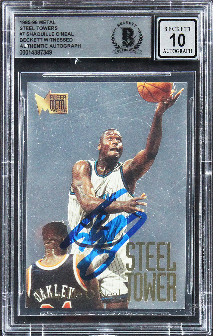 Magic Shaquille O'Neal Signed 1995 Metal Steel Towers #7 Card Auto 10! BAS Slab