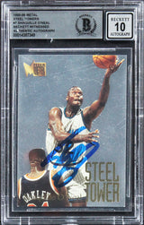 Magic Shaquille O'Neal Signed 1995 Metal Steel Towers #7 Card Auto 10! BAS Slab
