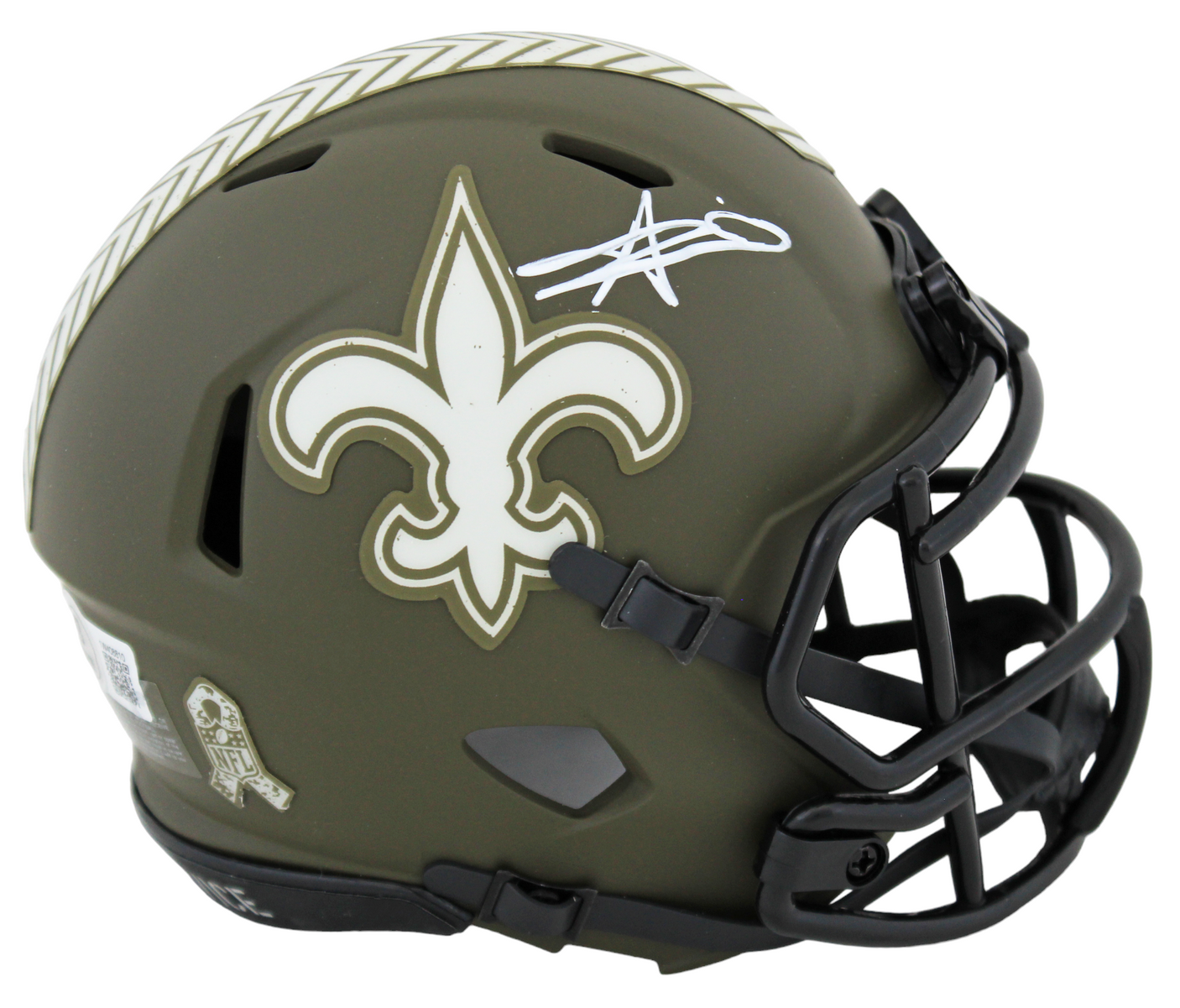 Saints Alvin Kamara Signed Salute To Service Speed Mini Helmet w/ Case BAS Wit