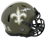 Saints Alvin Kamara Signed Salute To Service Speed Mini Helmet w/ Case BAS Wit