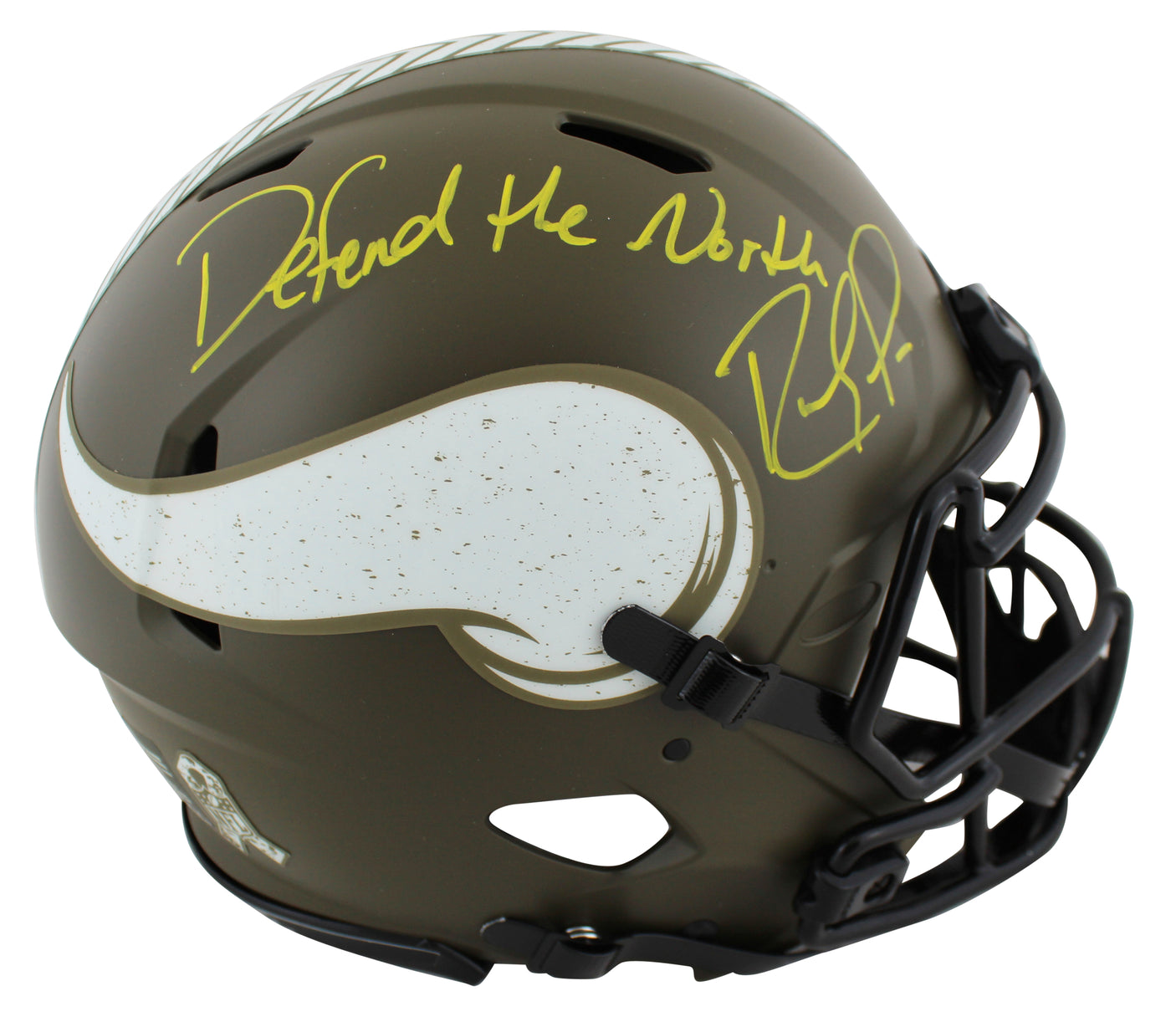 Vikings Randy Moss "DTN" Signed Salute To Service F/S Speed Proline Helmet BAS W