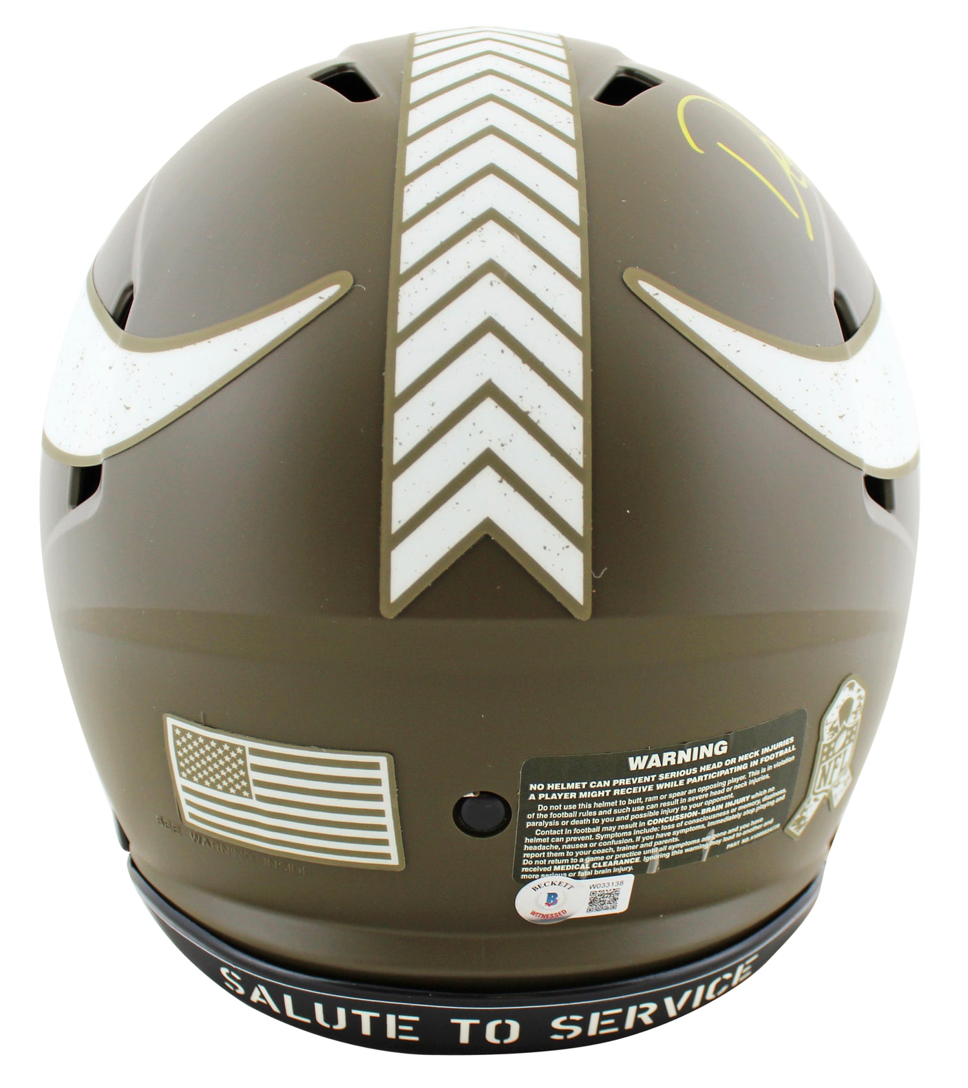 Vikings Randy Moss "DTN" Signed Salute To Service F/S Speed Proline Helmet BAS W