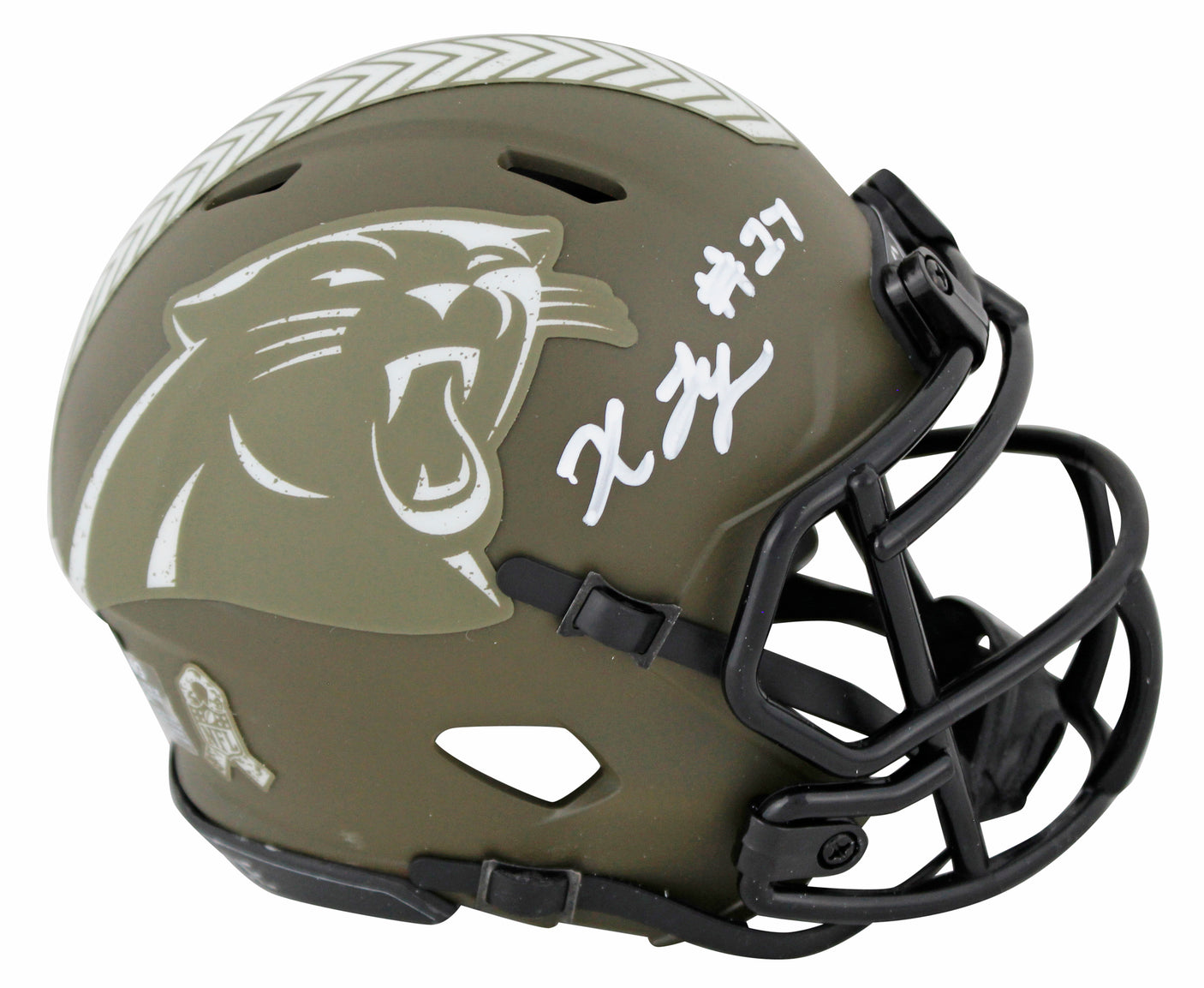 Panthers Xavier Legette Signed Salute To Service Speed Mini Helmet w/ Case BAS W