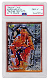 Allen Iverson Signed Philadelphia 76ers 1996 Topps Finest Rookie Basketball Card #60 (PSA Encapsulated - Auto Grade 10)
