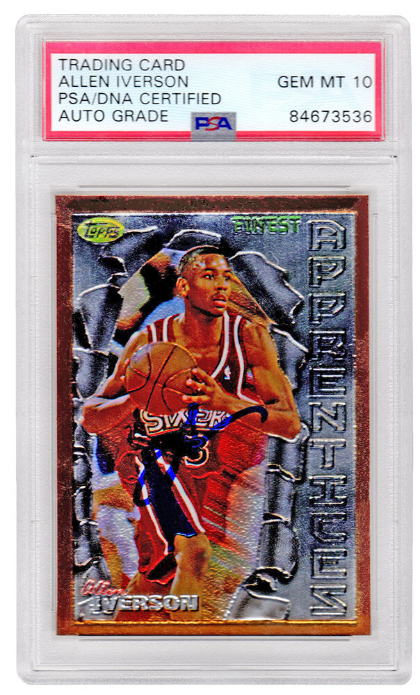 Allen Iverson Signed Philadelphia 76ers 1996 Topps Finest Rookie Basketball Card #60 (PSA Encapsulated - Auto Grade 10)