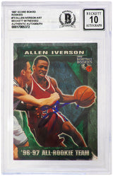 Allen Iverson Signed Philadelphia 76ers 1997 Score Board Rookie Basketball Card #73 (Beckett - Auto Grade 10)