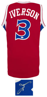 Allen Iverson Signed Red With Blue Numbers Custom Basketball Jersey - (JSA)