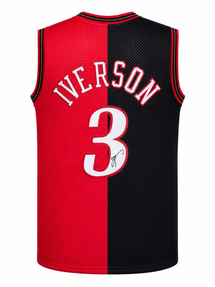 Allen Iverson Signed Philadelphia 76ers Black & Red Split M&N Swingman Basketball Jersey