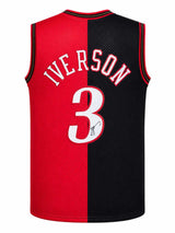 Allen Iverson Signed Philadelphia 76ers Black & Red Split M&N Swingman Basketball Jersey