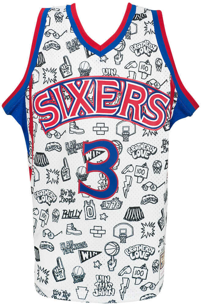 Allen Iverson Signed Philadelphia 76ers White Doodle M&N Swingman Basketball Jersey
