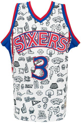 Allen Iverson Signed Philadelphia 76ers White Doodle M&N Swingman Basketball Jersey