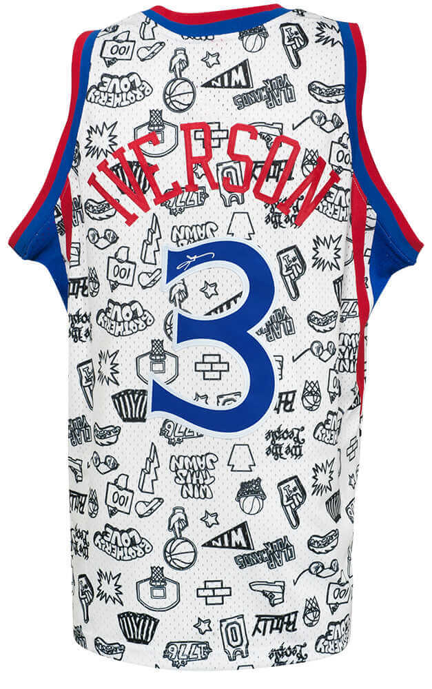 Allen Iverson Signed Philadelphia 76ers White Doodle M&N Swingman Basketball Jersey