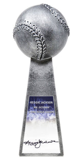 Reggie Jackson Signed Baseball World Champion 14 Inch Replica Silver Trophy