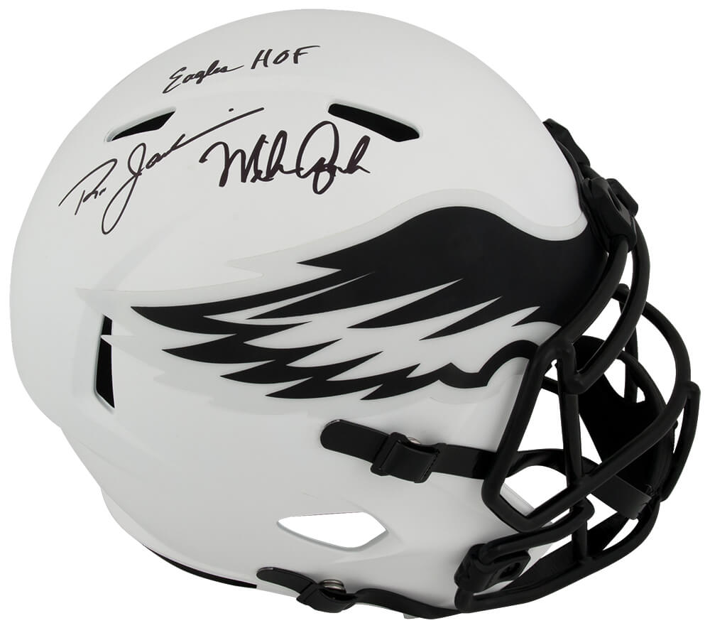 Ron Jaworski & Mike Quick Signed Lunar Eclipse Riddell Full Size Speed Replica Helmet w/Eagles HOF
