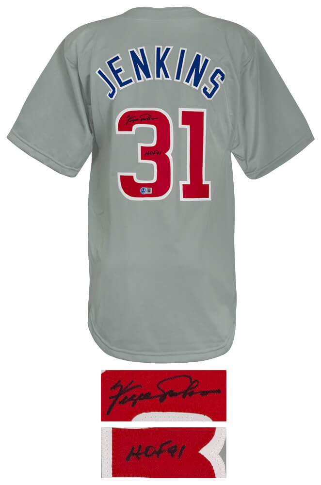 Fergie Jenkins Signed Grey Custom Basball Jersey w/HOF'91 - (Beckett)