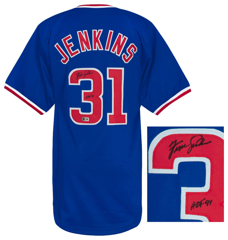 Fergie Jenkins Signed Blue Custom Basball Jersey w/HOF'91 - (Beckett)