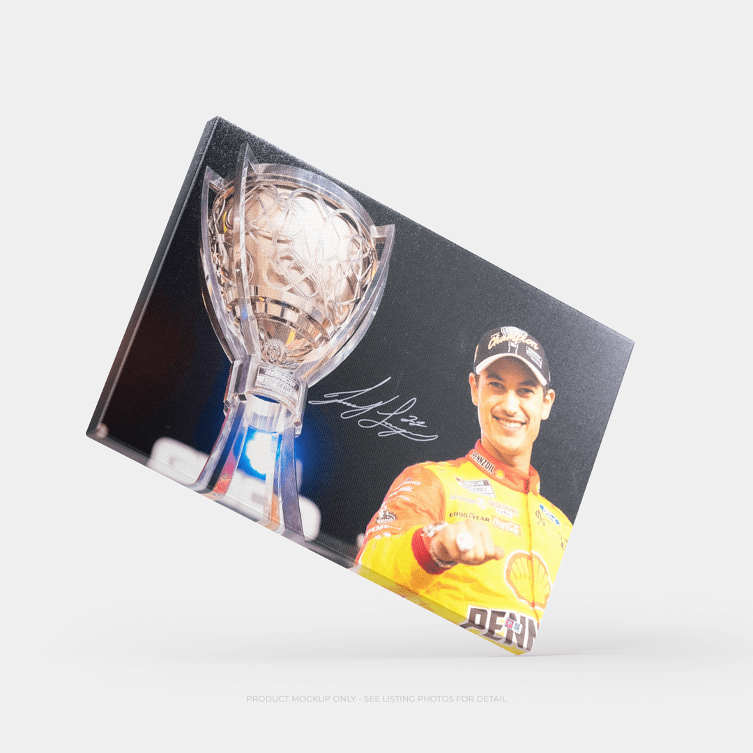 Joey Logano Signed 2022 NASCAR Cup Championship Trophy 20x32 Gallery Wrapped Photo on SpeedCanvas (PA)