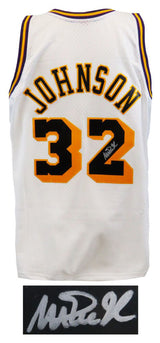 Magic Johnson Signed Los Angeles Lakers White With Black Numbers M&N NBA Swingman Basketball Jersey