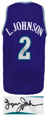 Larry Johnson Signed Purple Throwback Custom Basketball Jersey