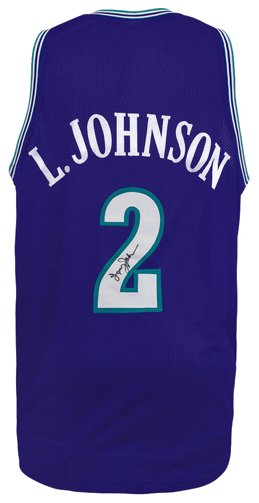 Larry Johnson Signed Purple Throwback Custom Basketball Jersey