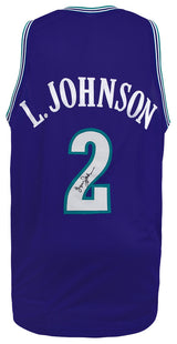 Larry Johnson Signed Purple Throwback Custom Basketball Jersey