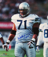 Walter Jones Signed Seattle Seahawks White Jersey Action 16x20 Photo w/HOF'14