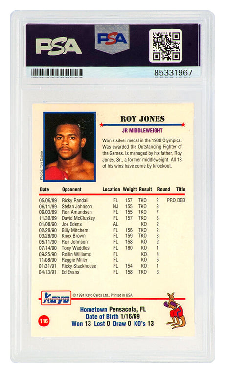 Roy Jones Jr Signed 1991 Kayo Boxing Trading Card #116 - (PSA Encapsulated)