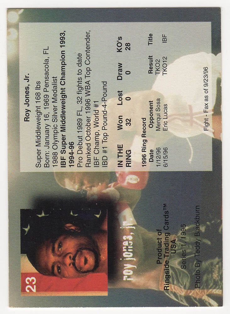 Roy Jones Jr. Signed 1996 Ringside Boxing Trading Card #23