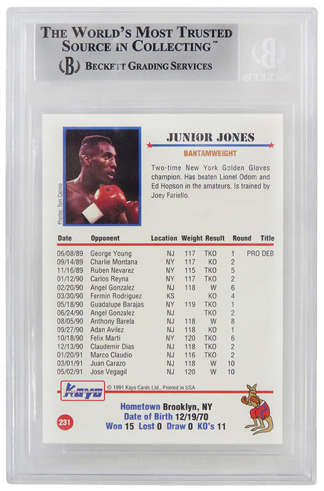Junior Jones Signed 1991 Kayo Boxing Card #231 w/Poison - (Beckett Encapsulated)