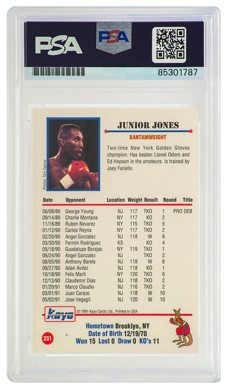 Junior Jones Signed 1991 Kayo Boxing Card #231 w/Poison - (PSA Encapsulated)