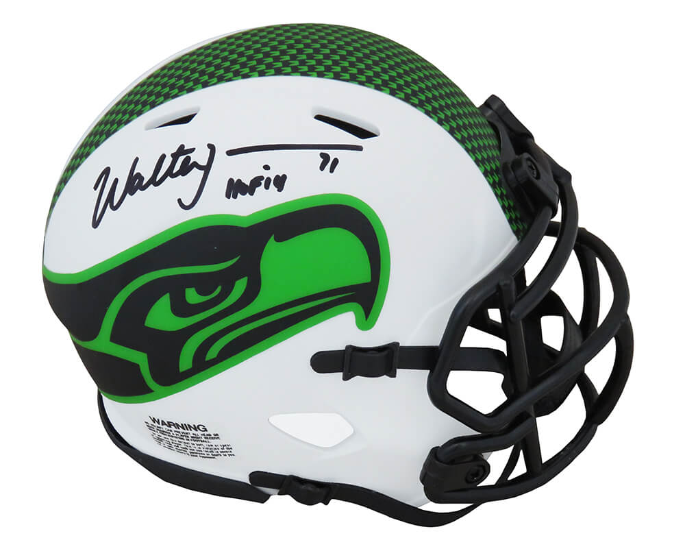 Walter Jones Signed Seattle Seahawks Lunar Eclipse White Matte Riddell Speed Mini Helmet w/HOF'14