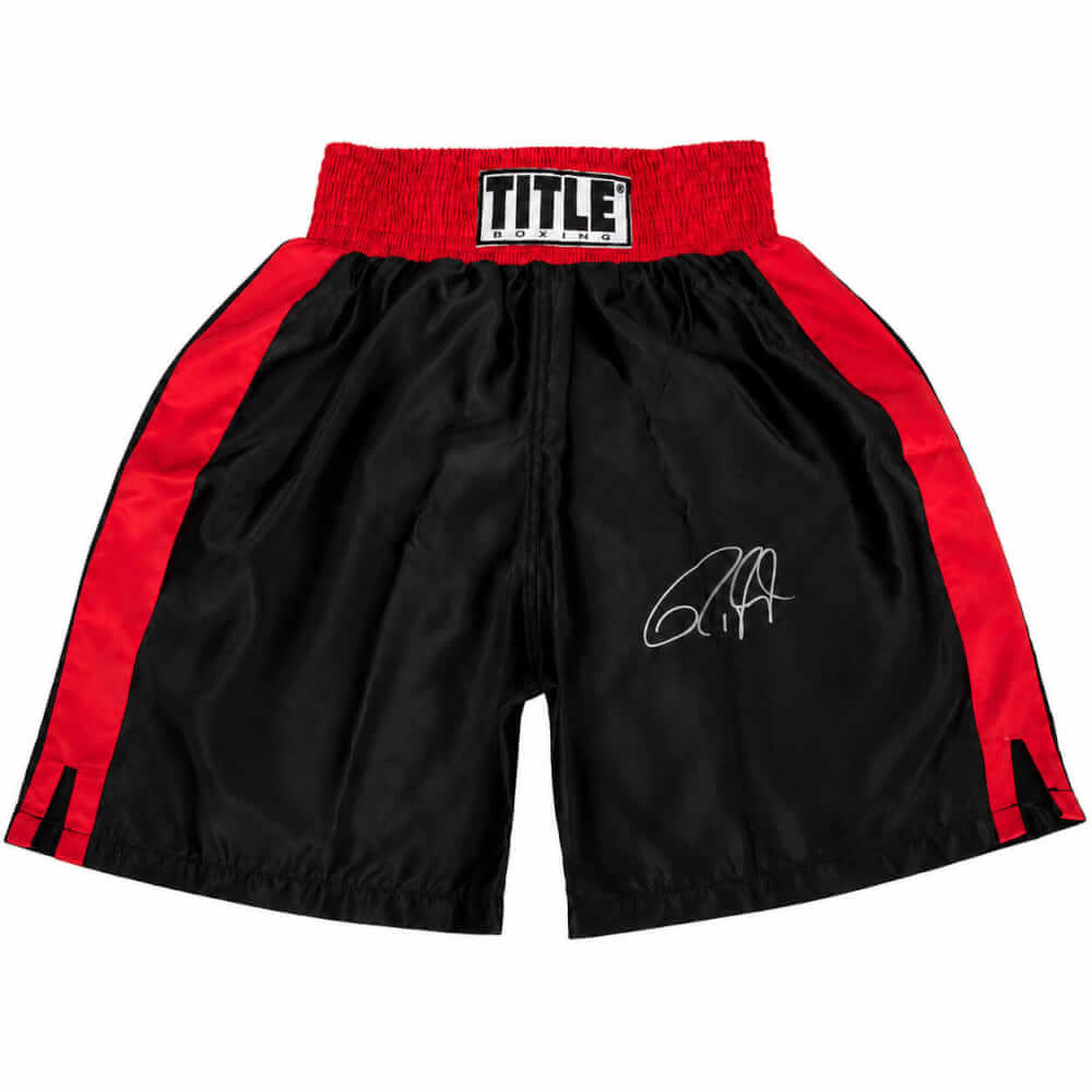 Roy Jones Jr. Signed Title Black With Red Trim Boxing Trunks