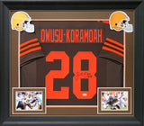 Jeremiah Owusu-Koramoah Signed Brown Pro Style Framed Jersey BAS Witnessed