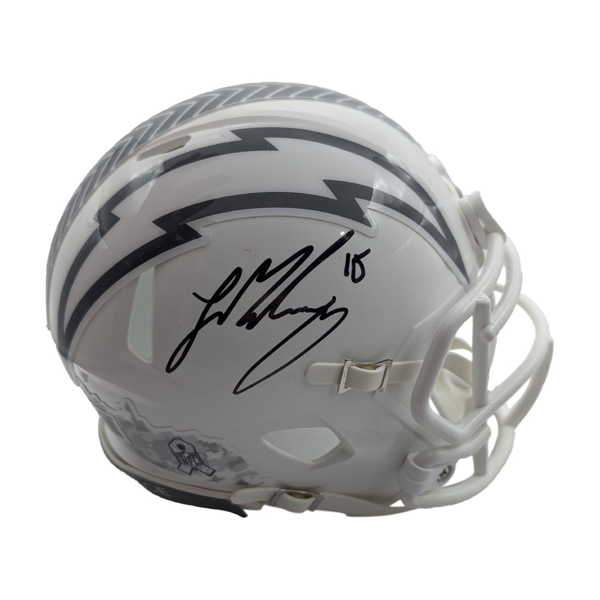 Ladd McConkey Autographed Los Angeles Chargers Salute To Service 24 Mini Helmet - BAS