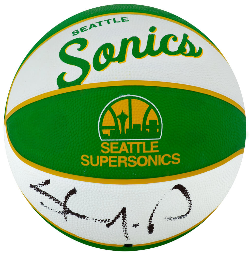 Shawn Kemp Signed Seattle Supersonics Wilson Retro NBA Mini Logo Basketball