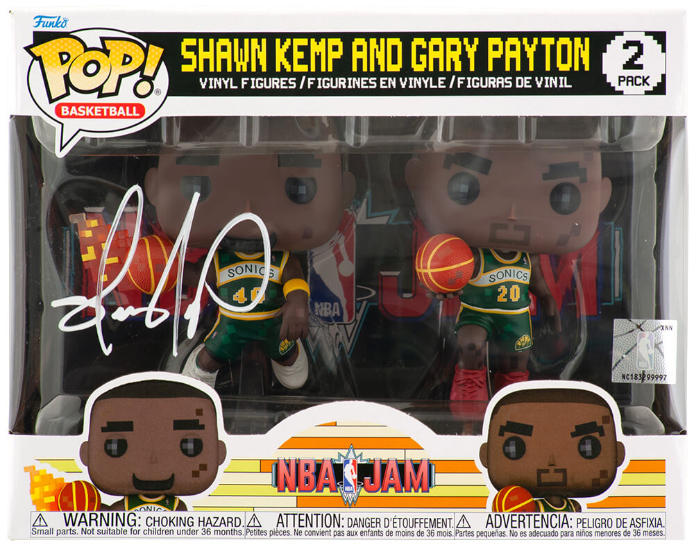Shawn Kemp Signed Seattle Supersonics NBA Jams with Gary Payton 2-Pack Funko Pop Doll