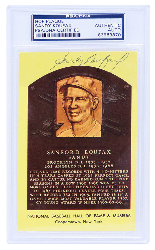 Sandy Koufax Signed National Baseball Hall of Fame Plaque Card - (PSA Encapsulated)
