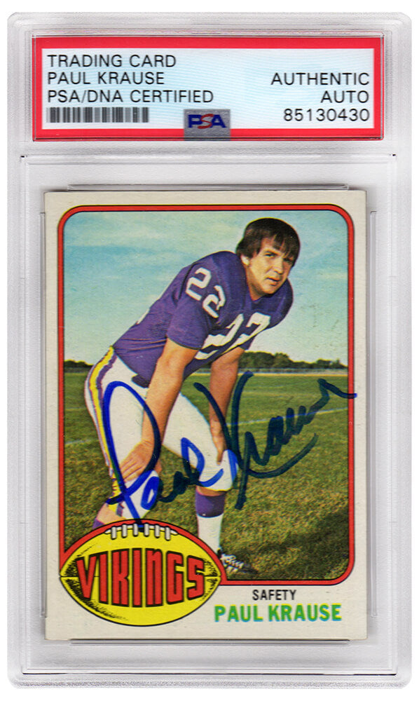 Paul Krause Signed Minnesota Vikings 1976 Topps Football Card #65 - (PSA/DNA Encapsulated)