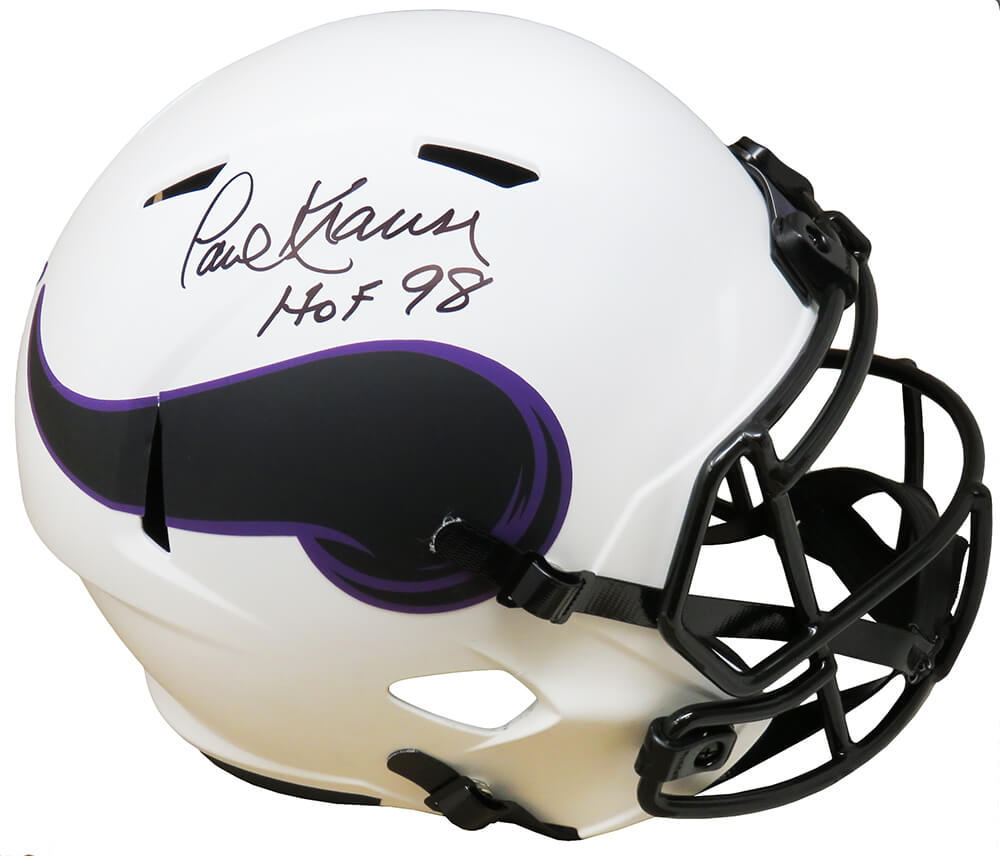 Paul Krause Signed Minnesota Vikings Lunar Eclipse White Matte Riddell Full Size Speed Replica Helmet w/HOF'98