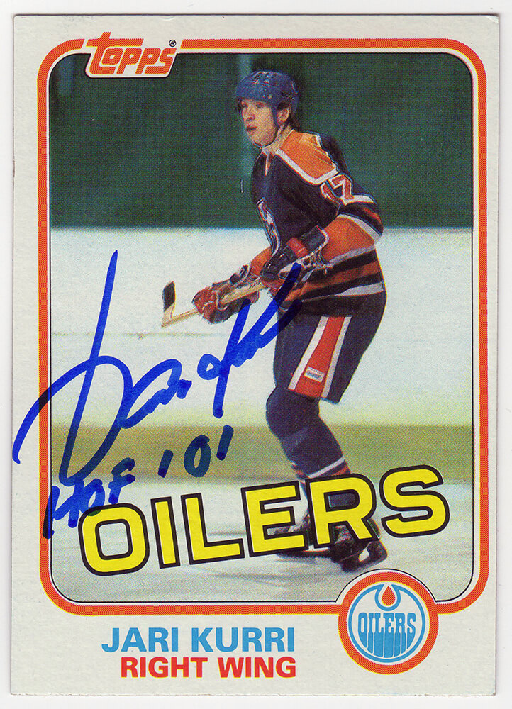 Jari Kurri Signed Edmonton Oilers 1981-82 Topps Rookie Hockey Card #18 w/HOF'01