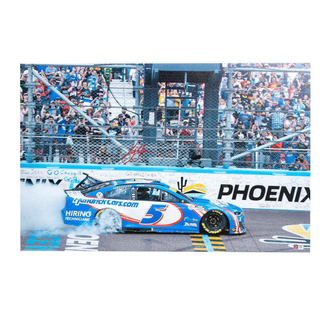 Kyle Larson 2021 NASCAR Cup Champion Signed 20x30 Burnout Photo on Canvas (COA)