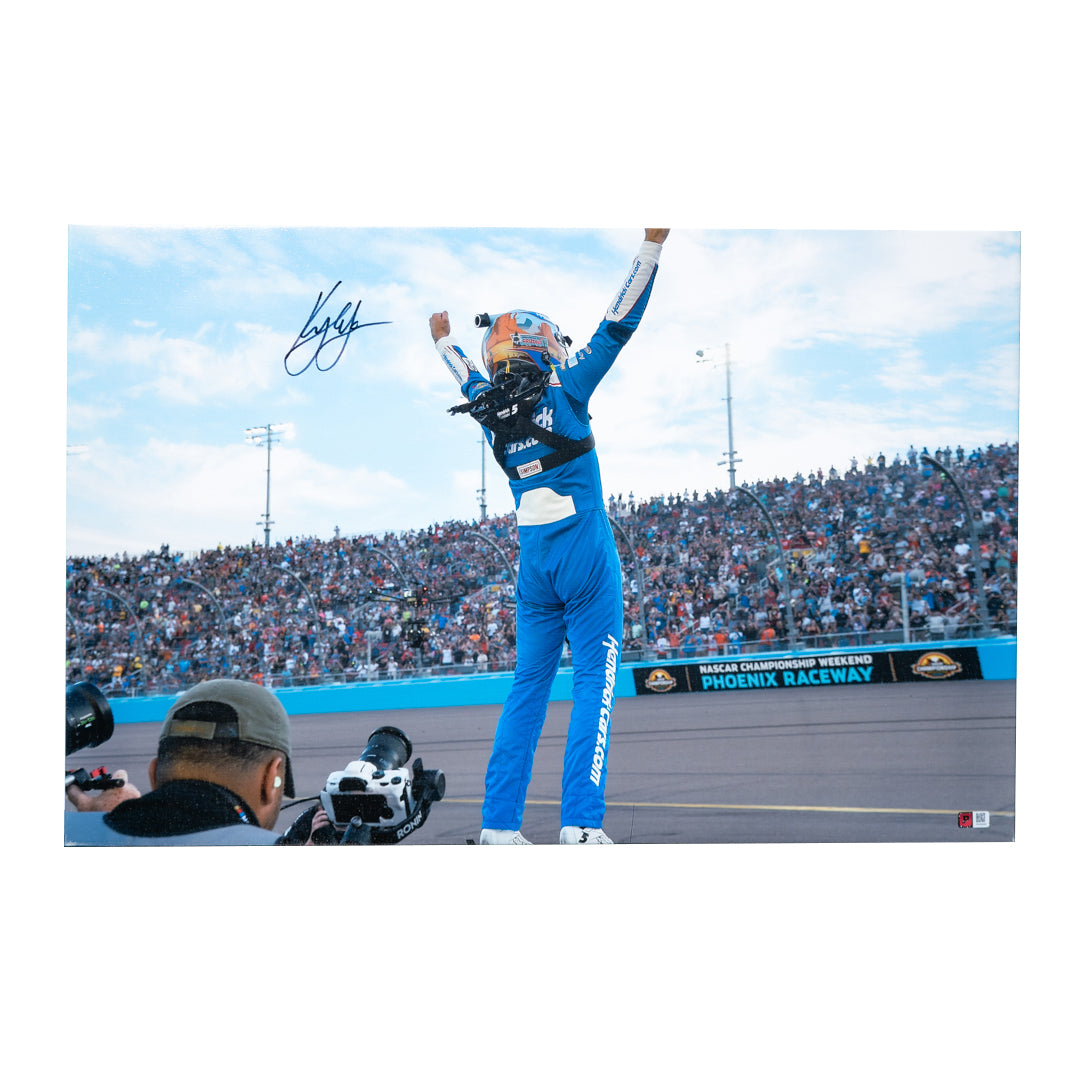 Kyle Larson Signed 2021 NASCAR Cup Championship Winner Celebration 20x32 Gallery Wrapped Photo on SpeedCanvas (PA)