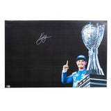 Kyle Larson Signed 2021 NASCAR Cup Championship Trophy 20x32 Gallery Wrapped Photo on SpeedCanvas (PA)