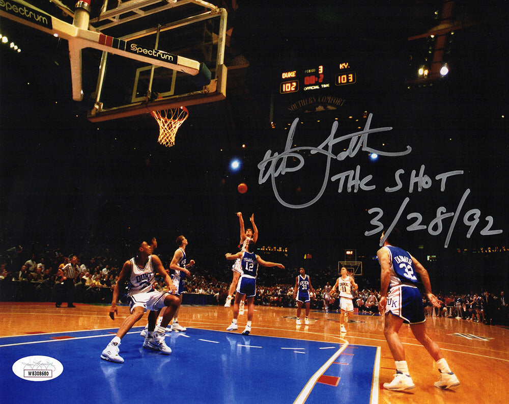 Christian Laettner Signed Duke The Shot Image 8x10 Photo w/The Shot 3-28-92 - (JSA)
